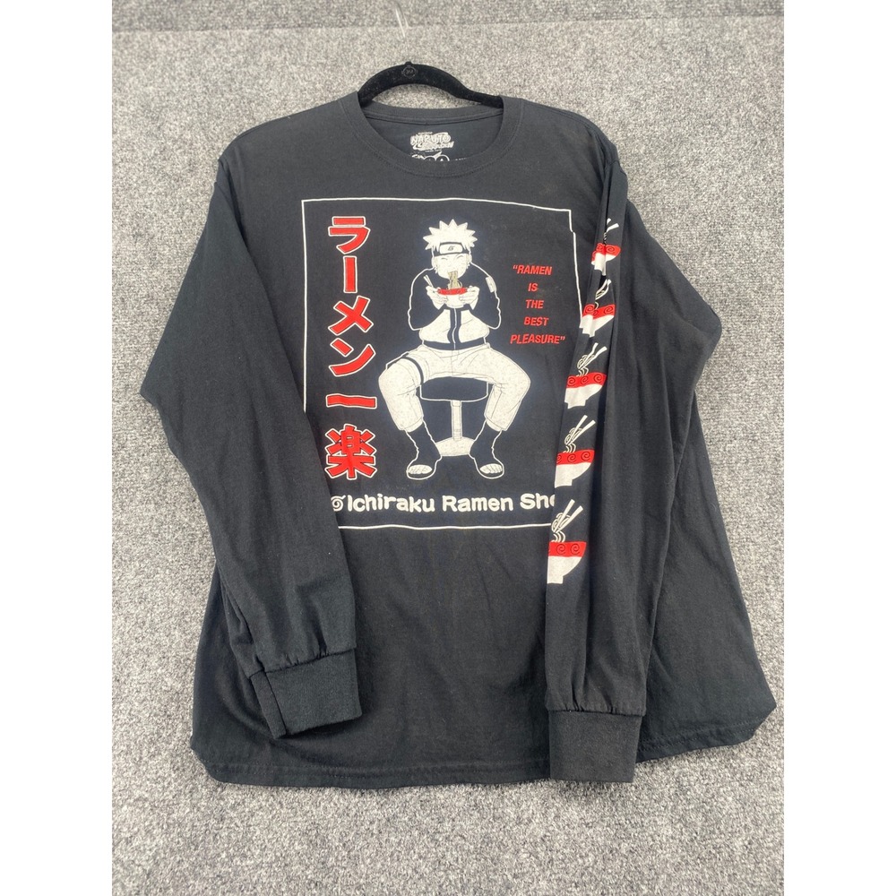 Naruto Shippuden Ichiraku Ramen Shop Shirt Mens M Black LS Graphic Tee Cotton